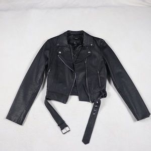 Black Faux Leather Moto zipper Jacket